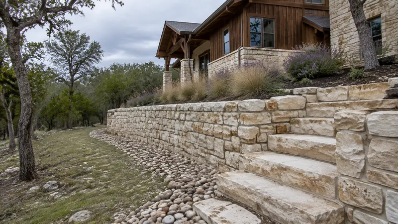 Limestone retaining wall in Spring Branch, TX by CJK Landscaping